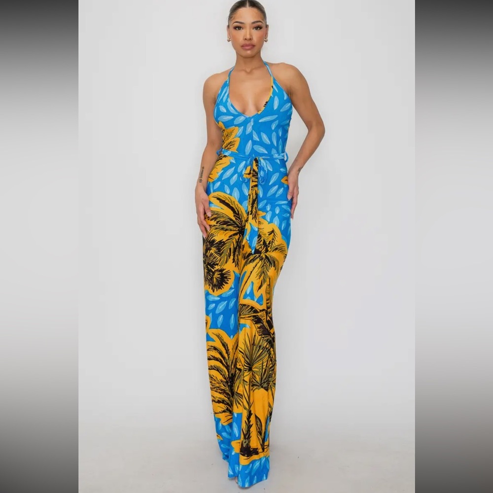 Blue Tropics Halter Jumpsuit